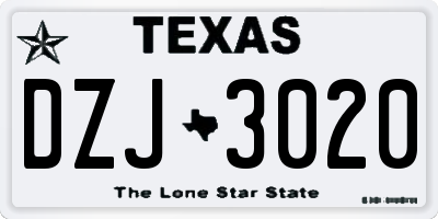 TX license plate DZJ3020