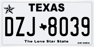 TX license plate DZJ8039