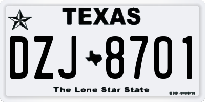 TX license plate DZJ8701