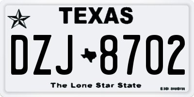 TX license plate DZJ8702