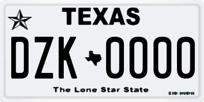 TX license plate DZK0000