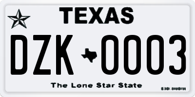 TX license plate DZK0003