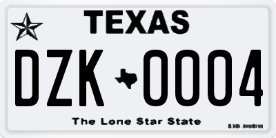 TX license plate DZK0004