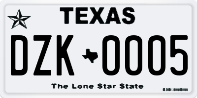 TX license plate DZK0005