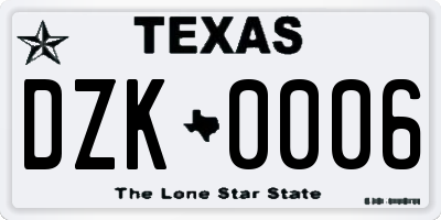 TX license plate DZK0006
