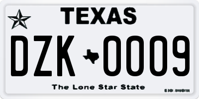 TX license plate DZK0009