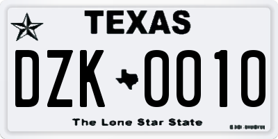 TX license plate DZK0010