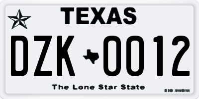 TX license plate DZK0012