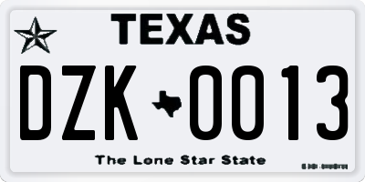 TX license plate DZK0013