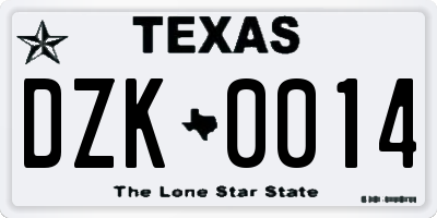TX license plate DZK0014