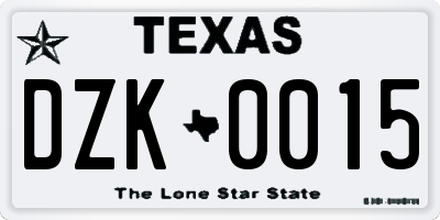 TX license plate DZK0015