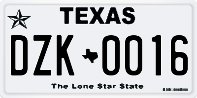 TX license plate DZK0016