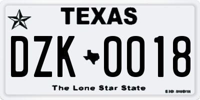 TX license plate DZK0018