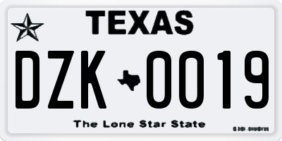 TX license plate DZK0019