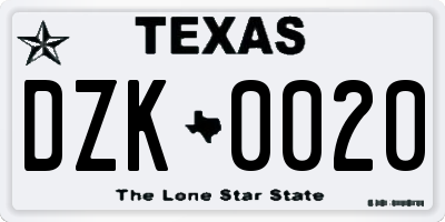 TX license plate DZK0020