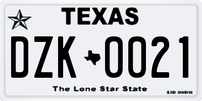 TX license plate DZK0021