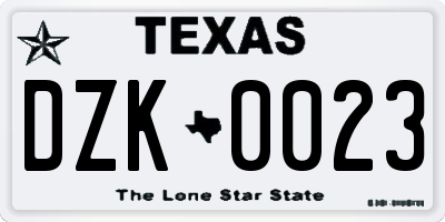 TX license plate DZK0023