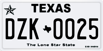 TX license plate DZK0025