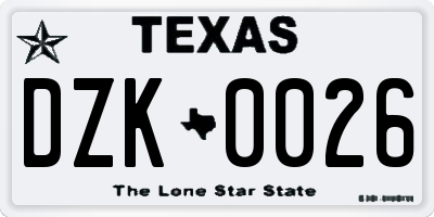 TX license plate DZK0026