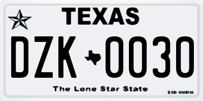 TX license plate DZK0030