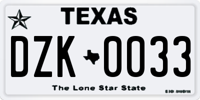 TX license plate DZK0033