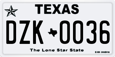 TX license plate DZK0036