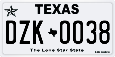 TX license plate DZK0038