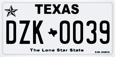 TX license plate DZK0039