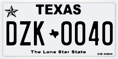 TX license plate DZK0040