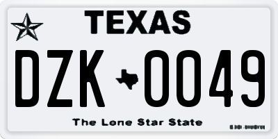 TX license plate DZK0049