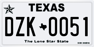 TX license plate DZK0051