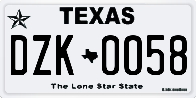 TX license plate DZK0058