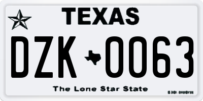 TX license plate DZK0063
