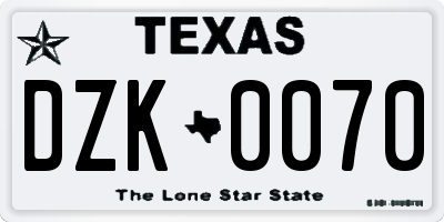 TX license plate DZK0070