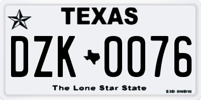 TX license plate DZK0076