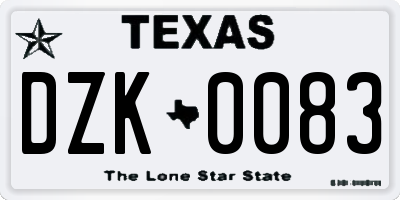 TX license plate DZK0083
