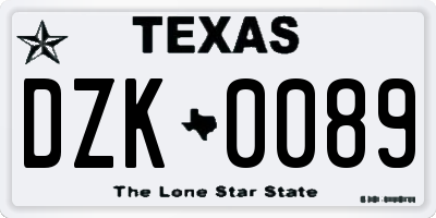 TX license plate DZK0089