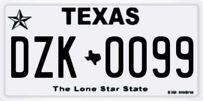 TX license plate DZK0099
