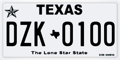 TX license plate DZK0100
