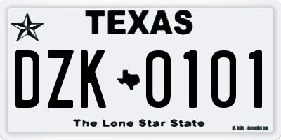 TX license plate DZK0101
