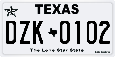 TX license plate DZK0102