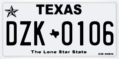TX license plate DZK0106