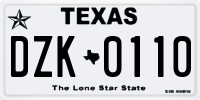TX license plate DZK0110