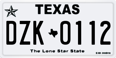 TX license plate DZK0112