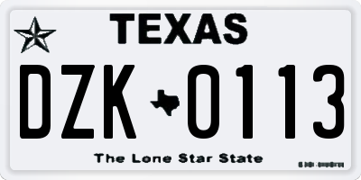 TX license plate DZK0113