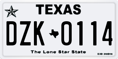 TX license plate DZK0114