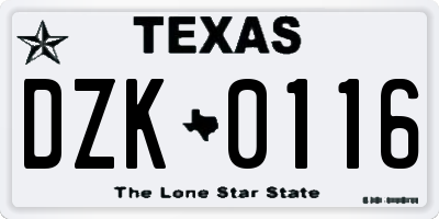 TX license plate DZK0116