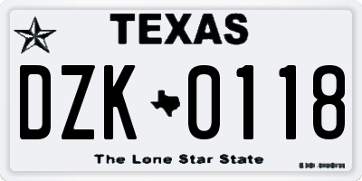 TX license plate DZK0118