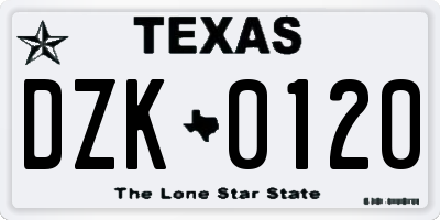 TX license plate DZK0120