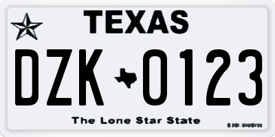 TX license plate DZK0123